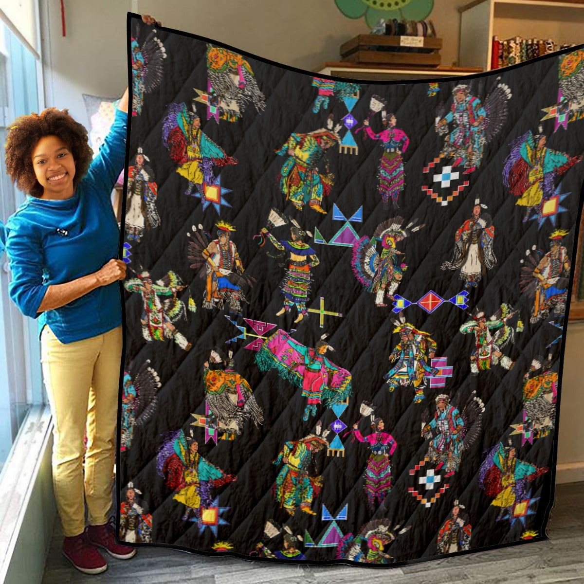 Grand Entry Dancers Black Lightweight & Breathable Quilt With Edge-wrapping Strips