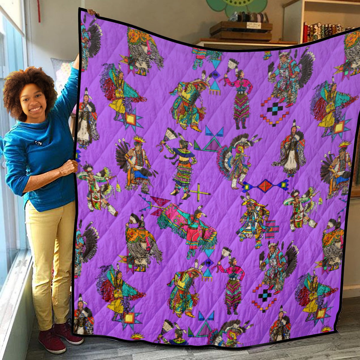 Grand Entry Dancers Purple Lightweight & Breathable Quilt With Edge-wrapping Strips