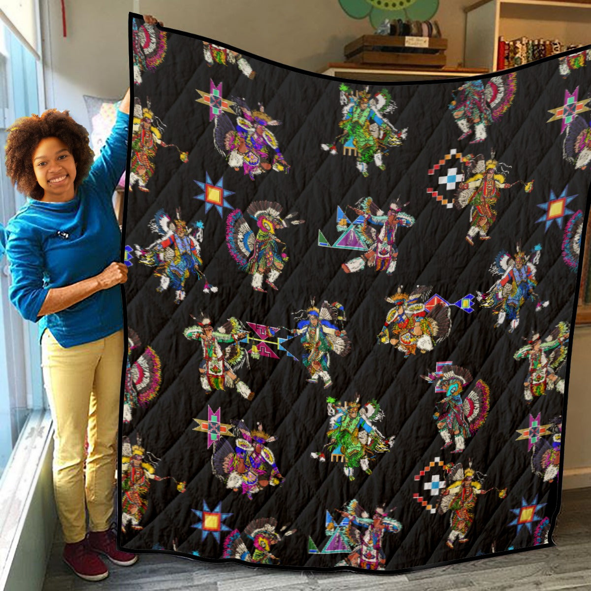 Men's Fancy Dancer Black Lightweight & Breathable Quilt With Edge-wrapping Strips