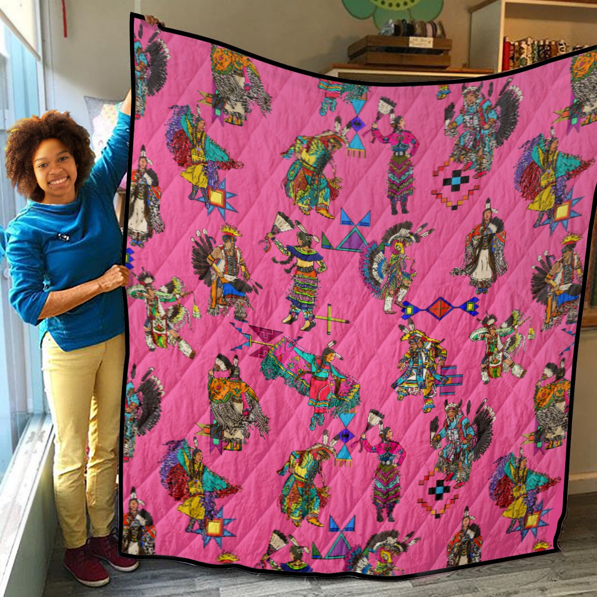 Grand Entry Dancer Pink Lightweight & Breathable Quilt With Edge-wrapping Strips