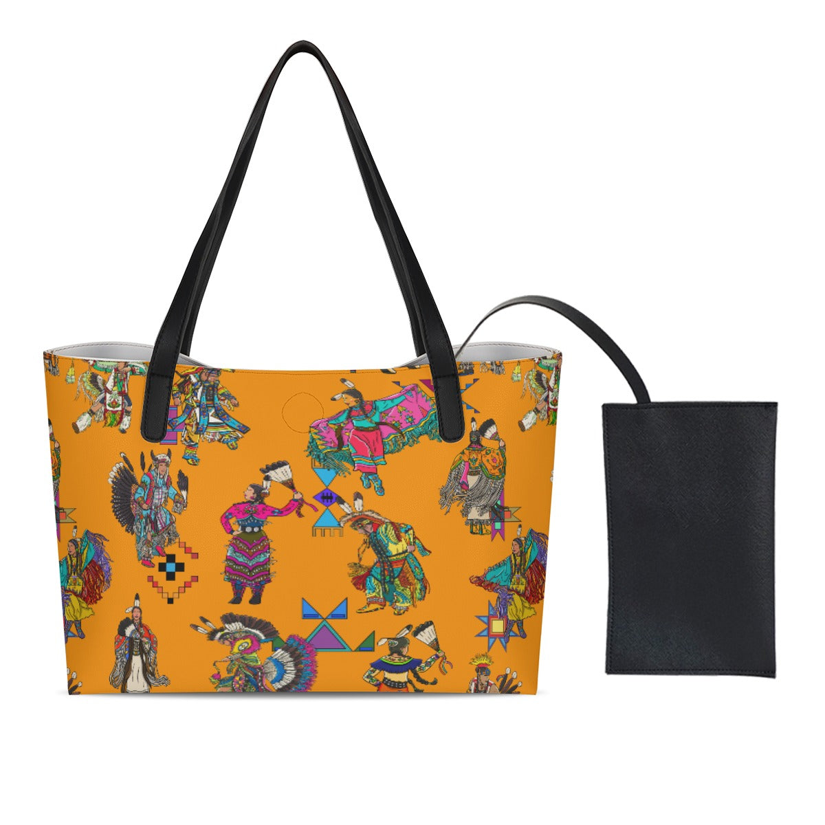 Grand Entry Dancers Orange Shopping Tote Bag With Black Mini Purse