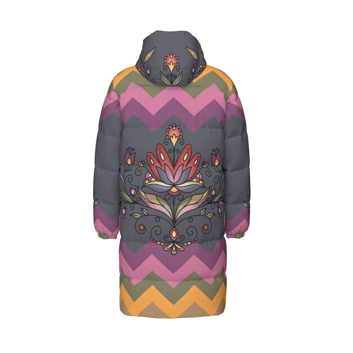 Red Willow Whispers Floral Unisex Long Down Jacket