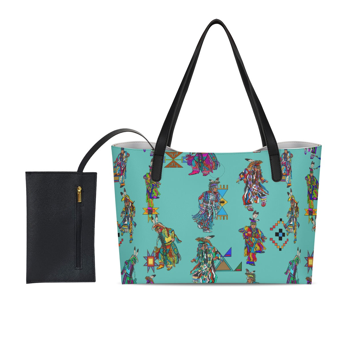 Men's Grass Dancers Eggshell Blue Shopping Tote Bag With Black Mini Purse