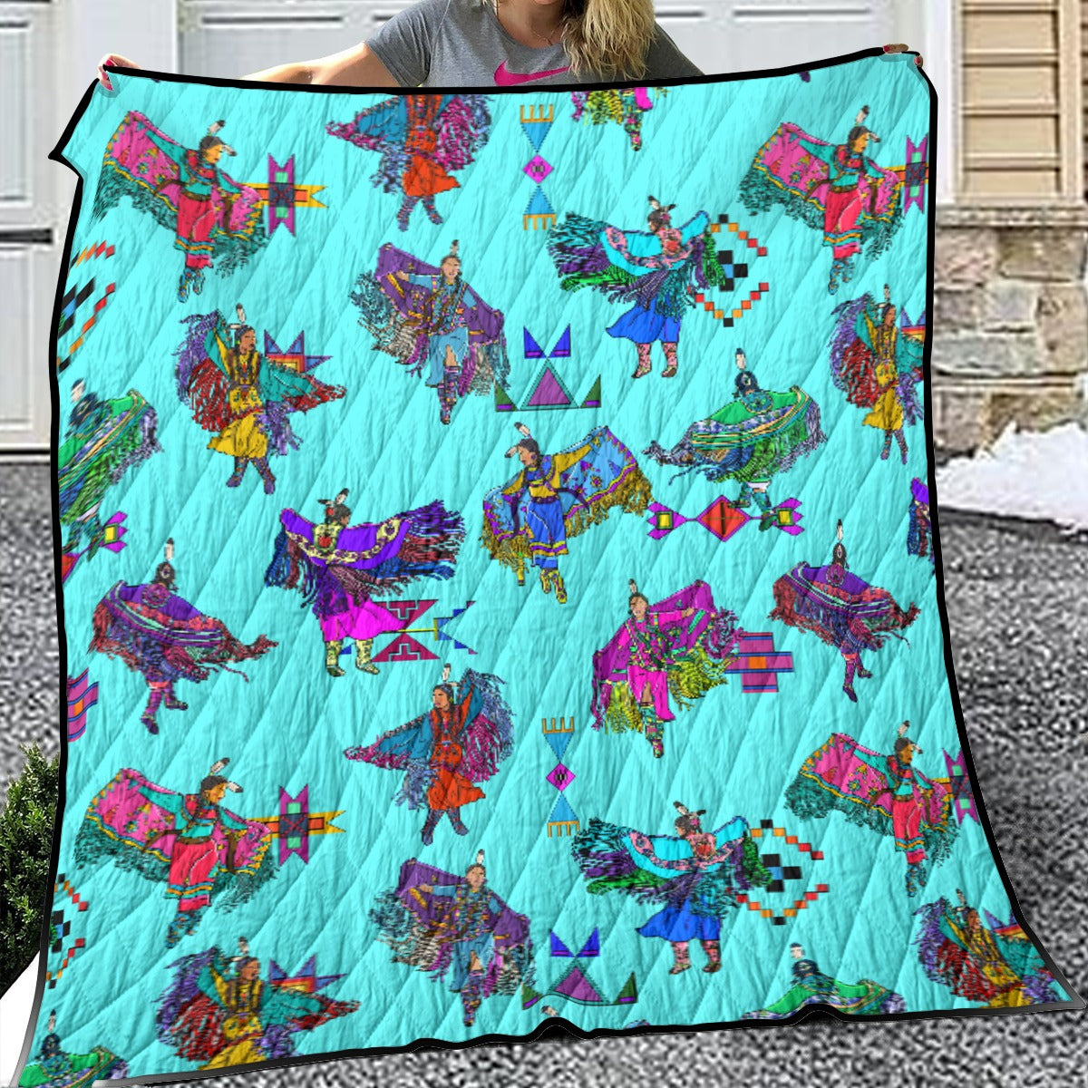 Women's Fancy Dancers Turquoise Lightweight & Breathable Quilt With Edge-wrapping Strips