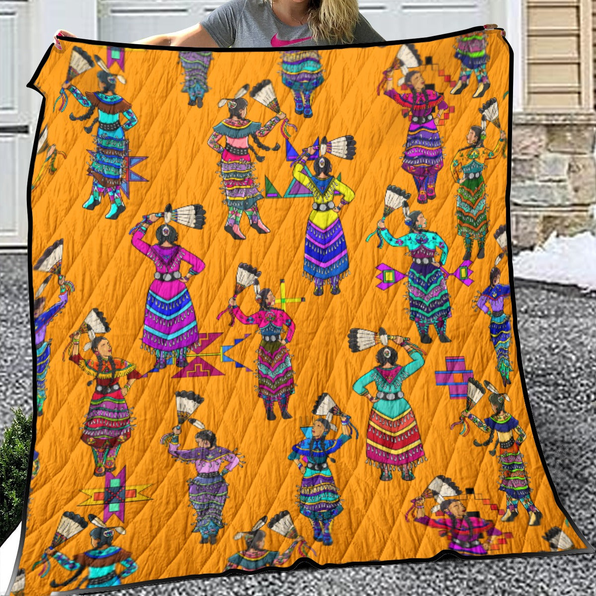 Women's Jingle Dancers Orange Lightweight & Breathable Quilt With Edge-wrapping Strips