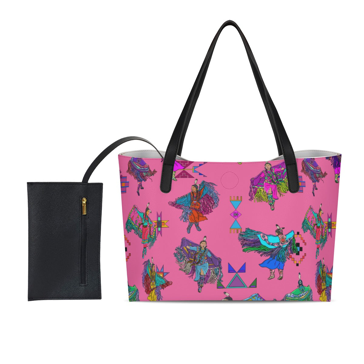 Women's Fancy Dancers Pink Shopping Tote Bag With Black Mini Purse