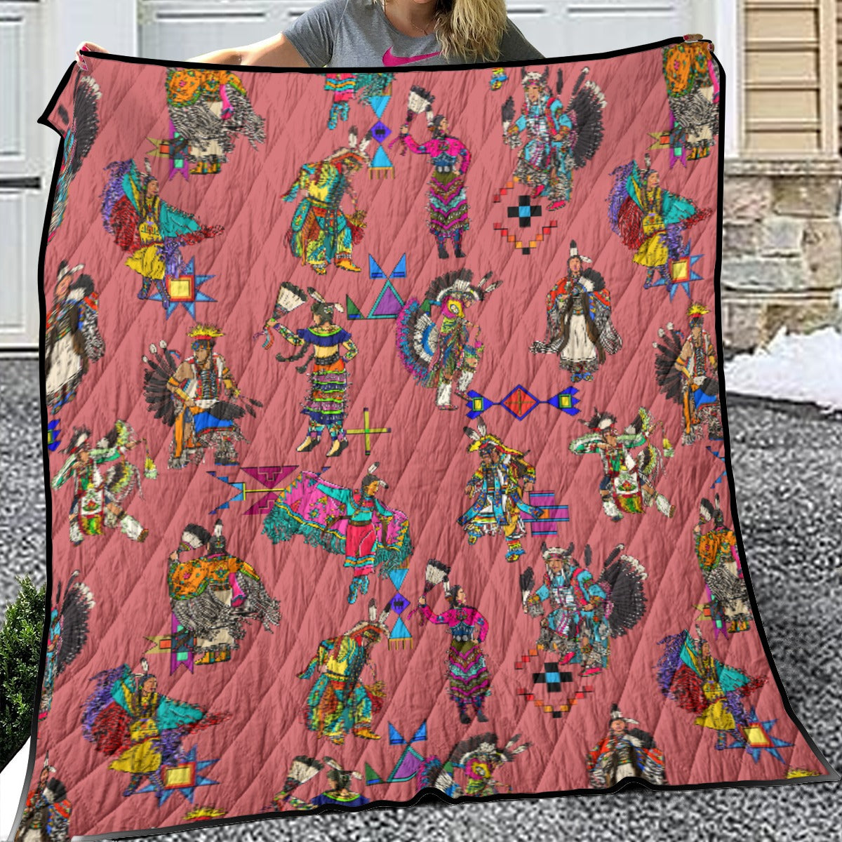 Grand Entry Dancers Terra Cotta Lightweight & Breathable Quilt With Edge-wrapping Strips