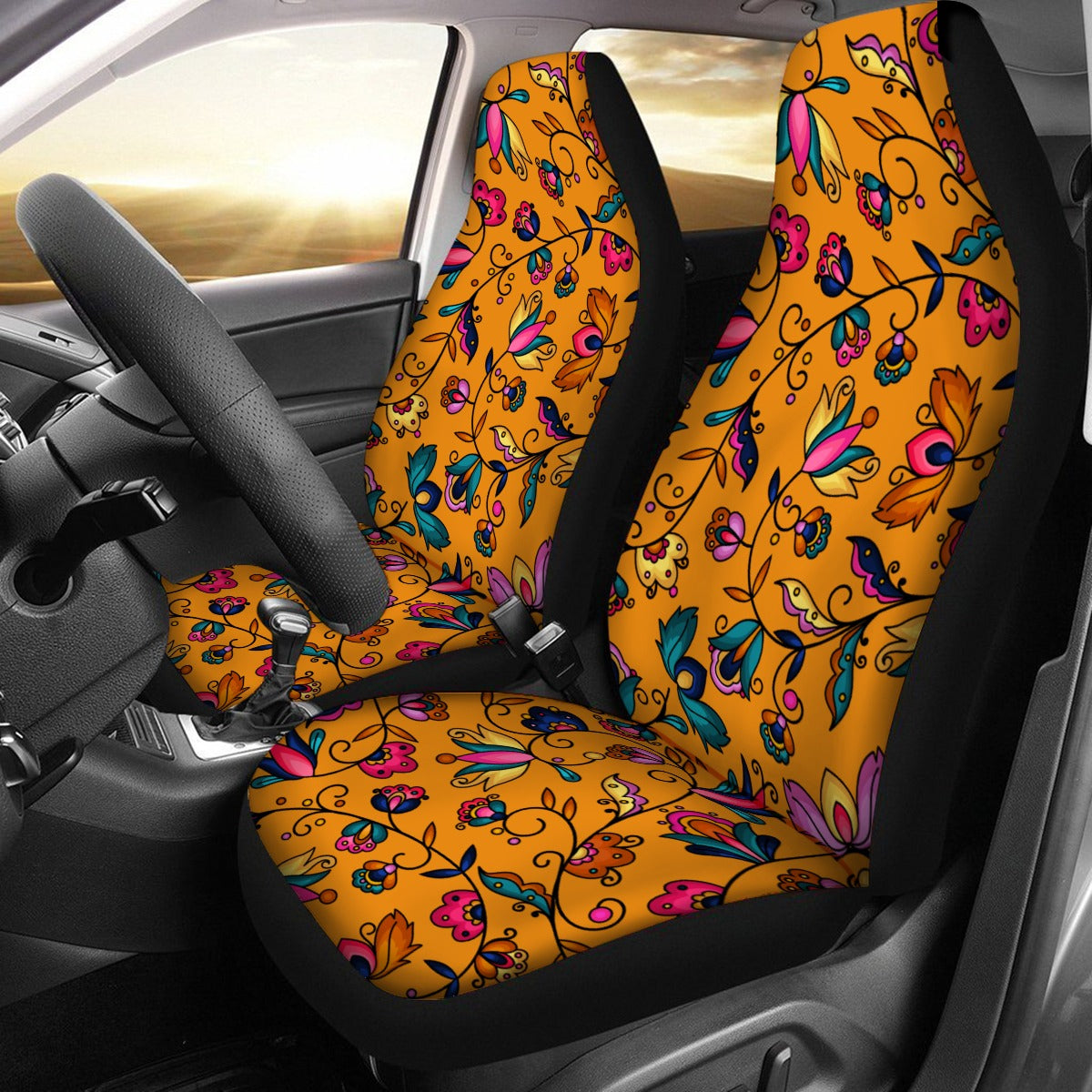 Copper Prairie Petals Orange Universal Car Seat Cover With Thickened Back