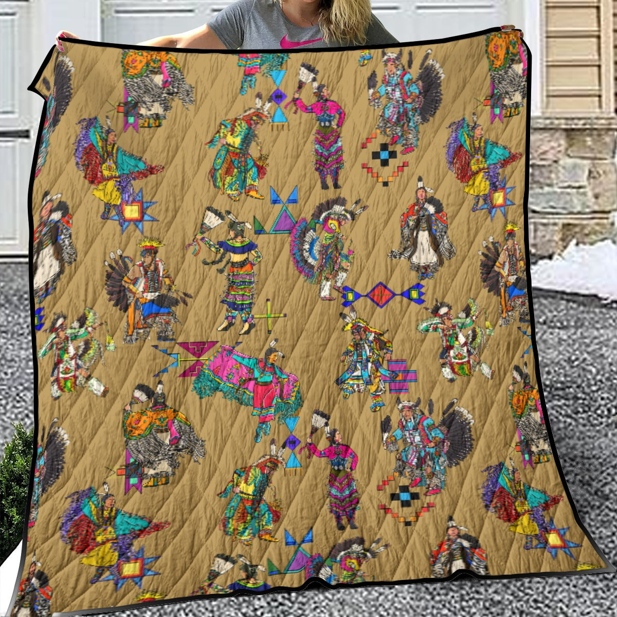 Grand Entry Dancers Earth Lightweight & Breathable Quilt With Edge-wrapping Strips