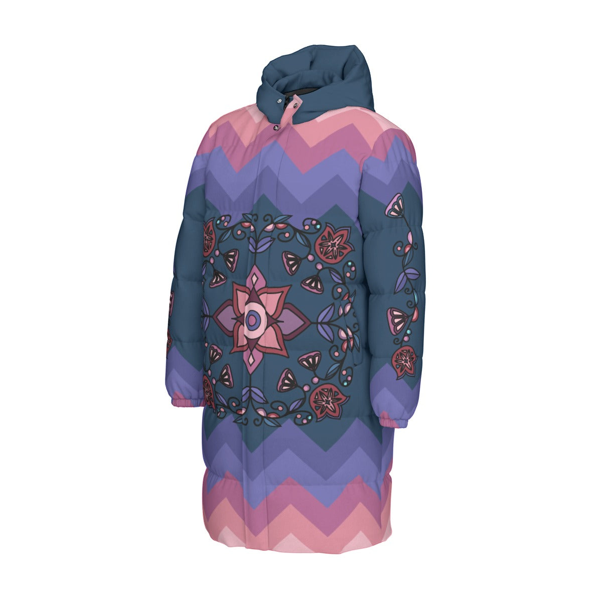 Frost Flower Circle Floral Unisex Long Down Jacket