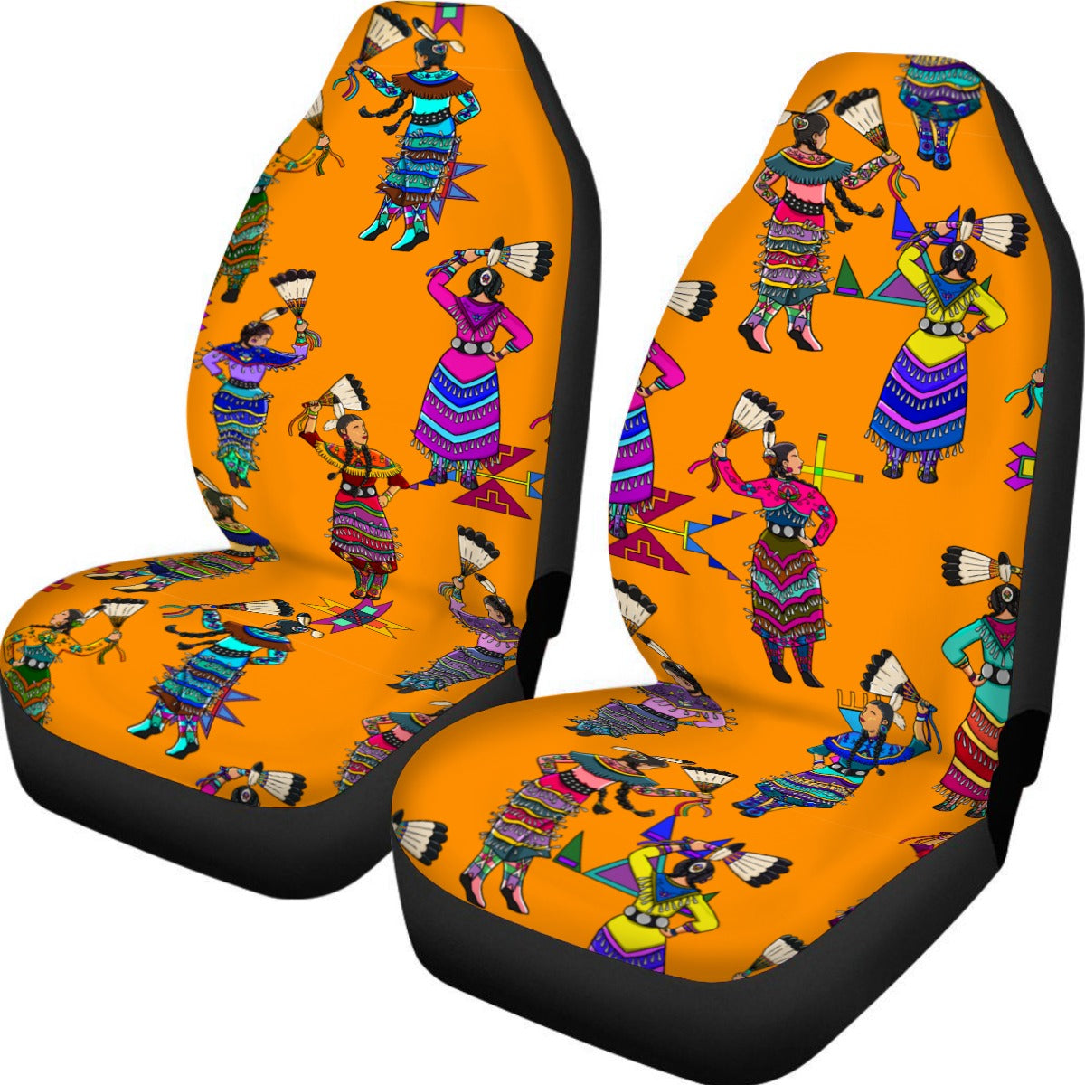 Women's Jingle Dancers Orange Universal Car Seat Cover With Thickened Back