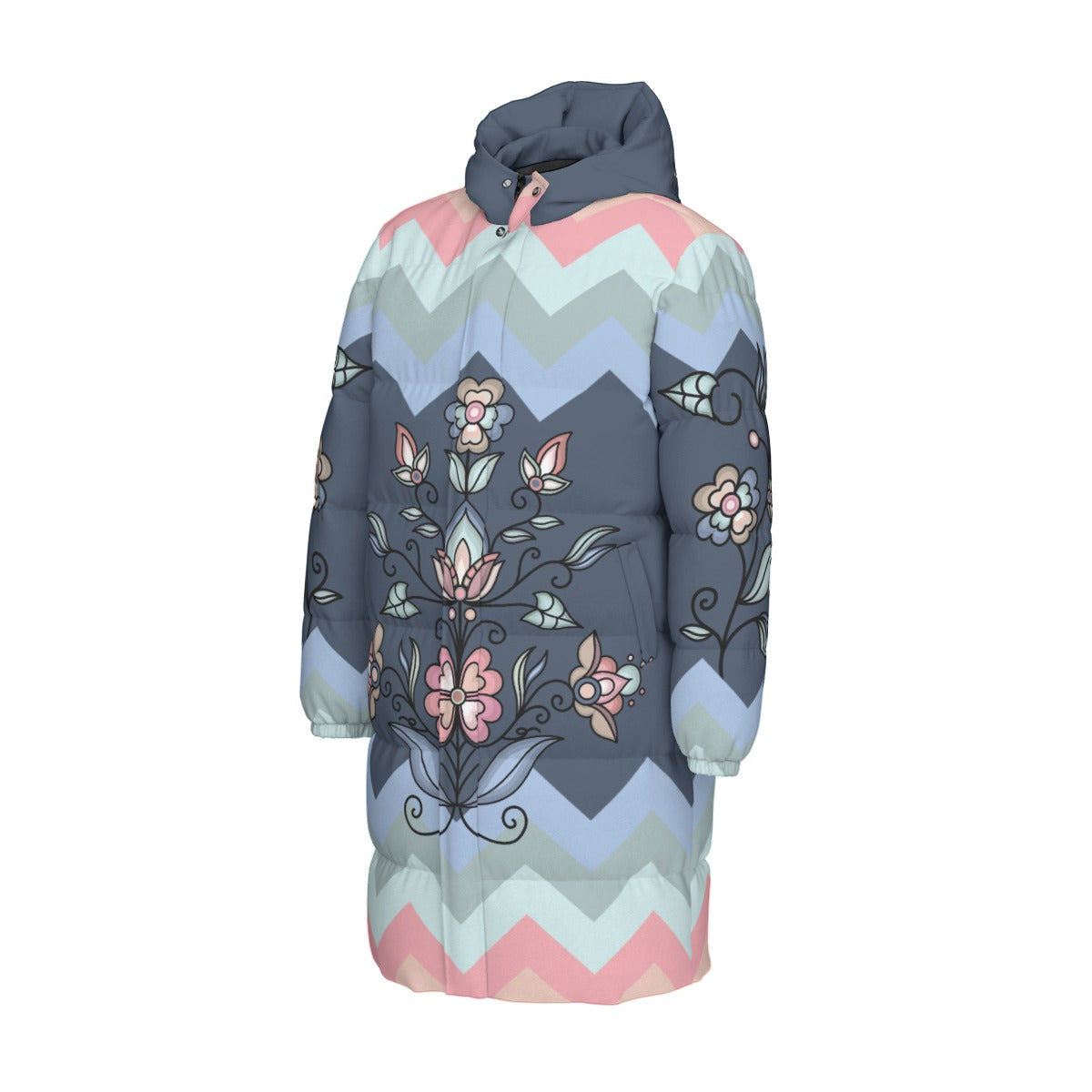 Frostfall Radiance Floral Unisex Long Down Jacket