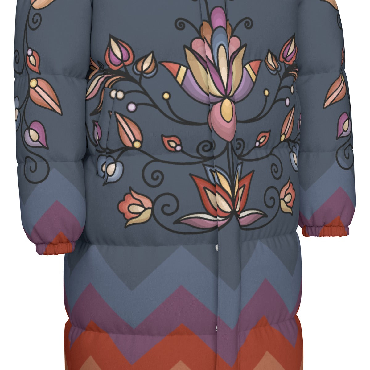 Ember Blossom Floral Unisex Long Down Jacket