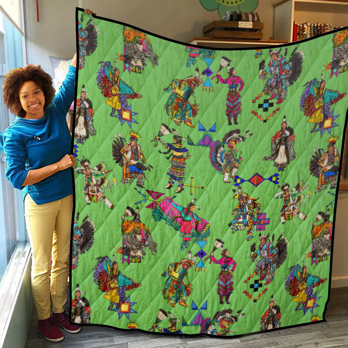 Grand Entry Dancers Grass Lightweight & Breathable Quilt With Edge-wrapping Strips