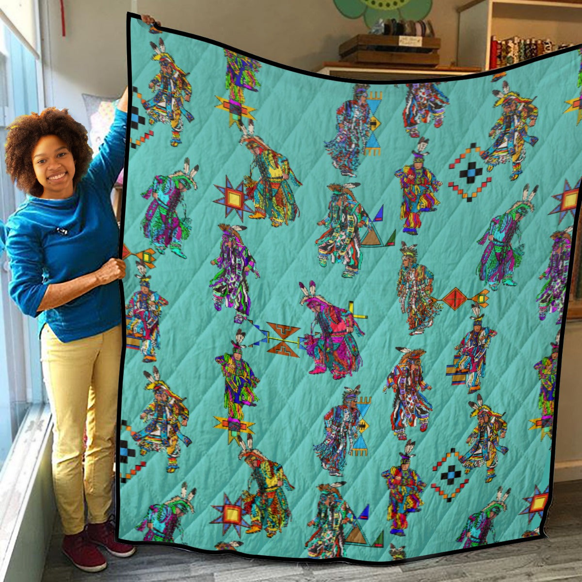 Men's Grass Dancers Eggshell Blue Lightweight & Breathable Quilt With Edge-wrapping Strips