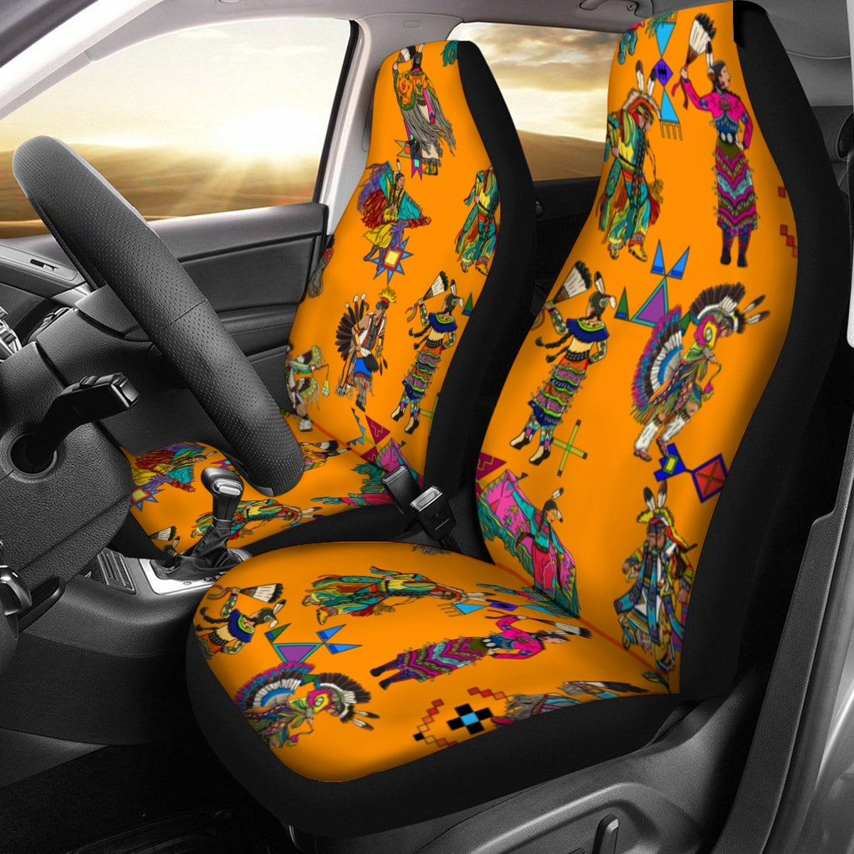 Grand Entry Dancers Orange Universal Car Seat Cover With Thickened Back