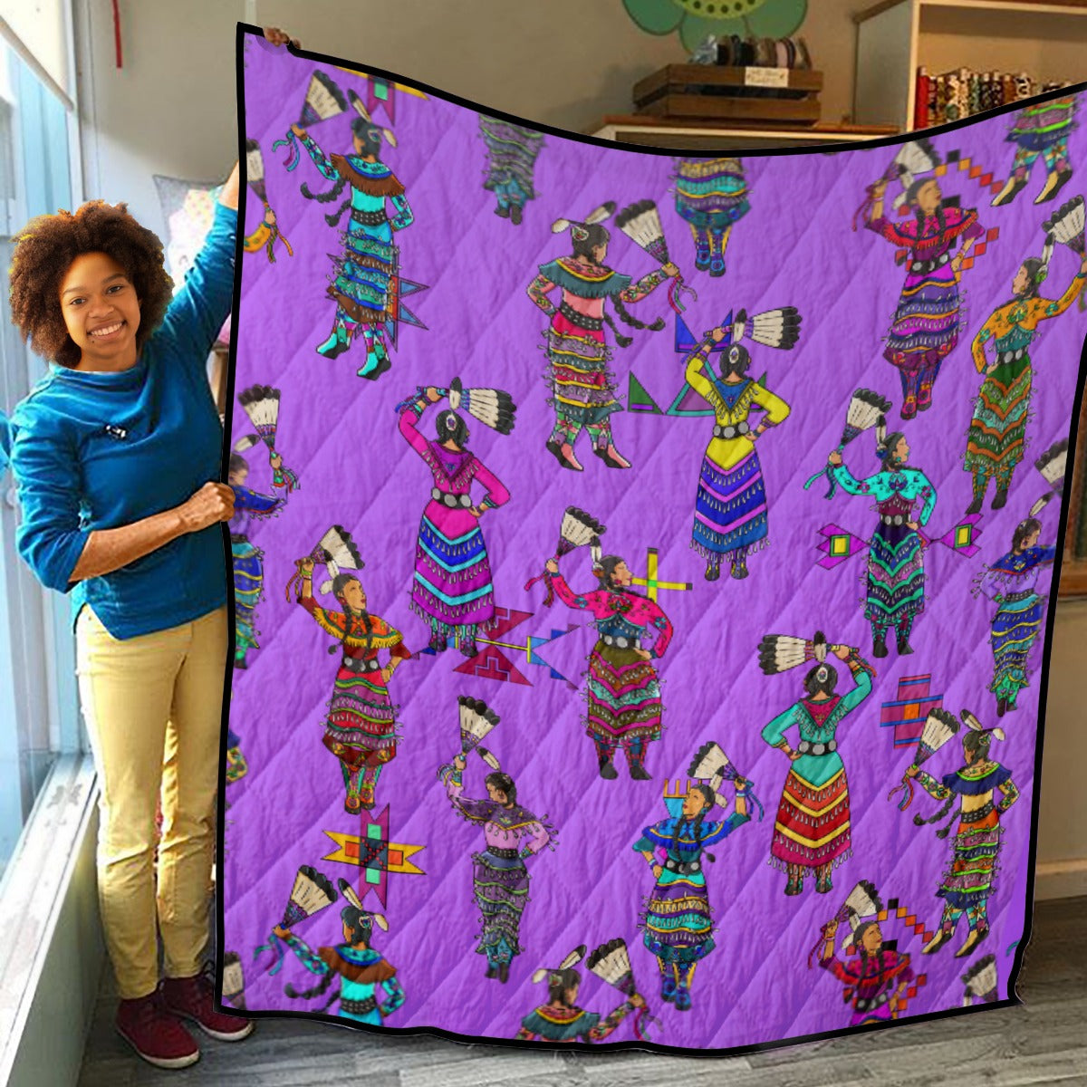 Women's Jingle Dancers Purple Lightweight & Breathable Quilt With Edge-wrapping Strips