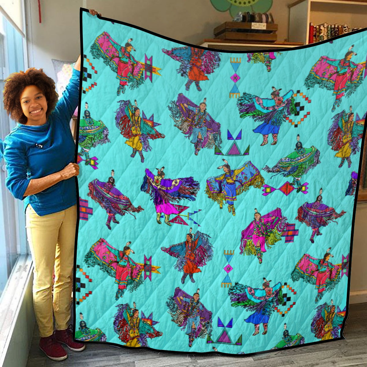 Women's Fancy Dancers Turquoise Lightweight & Breathable Quilt With Edge-wrapping Strips