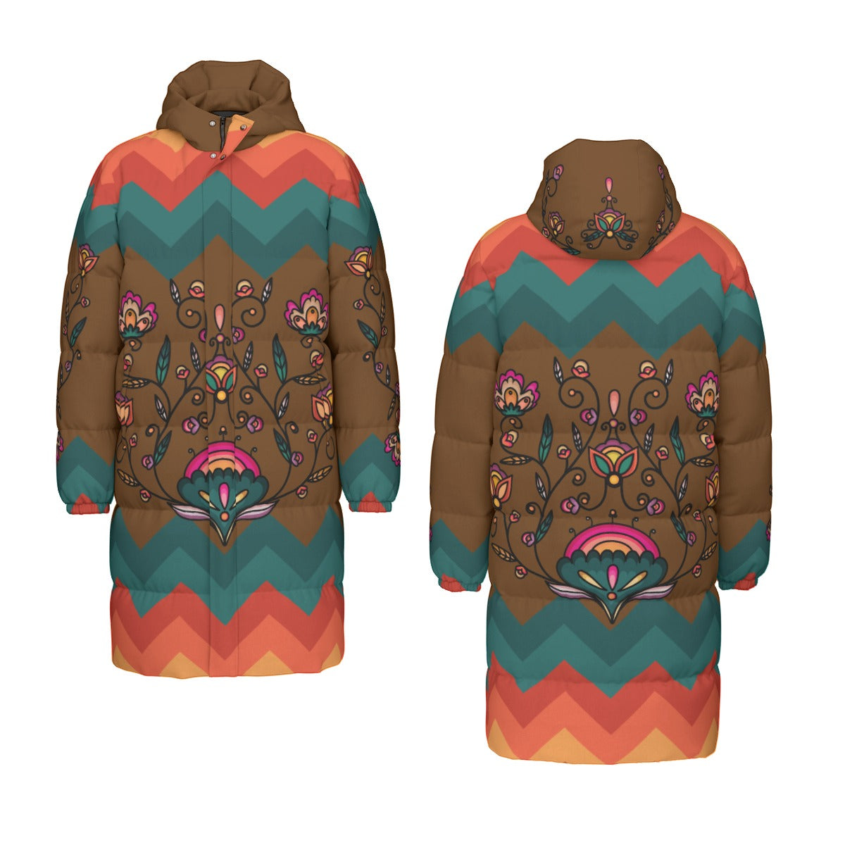 Maple Shine Ribbon Rose Unisex Long Down Jacket