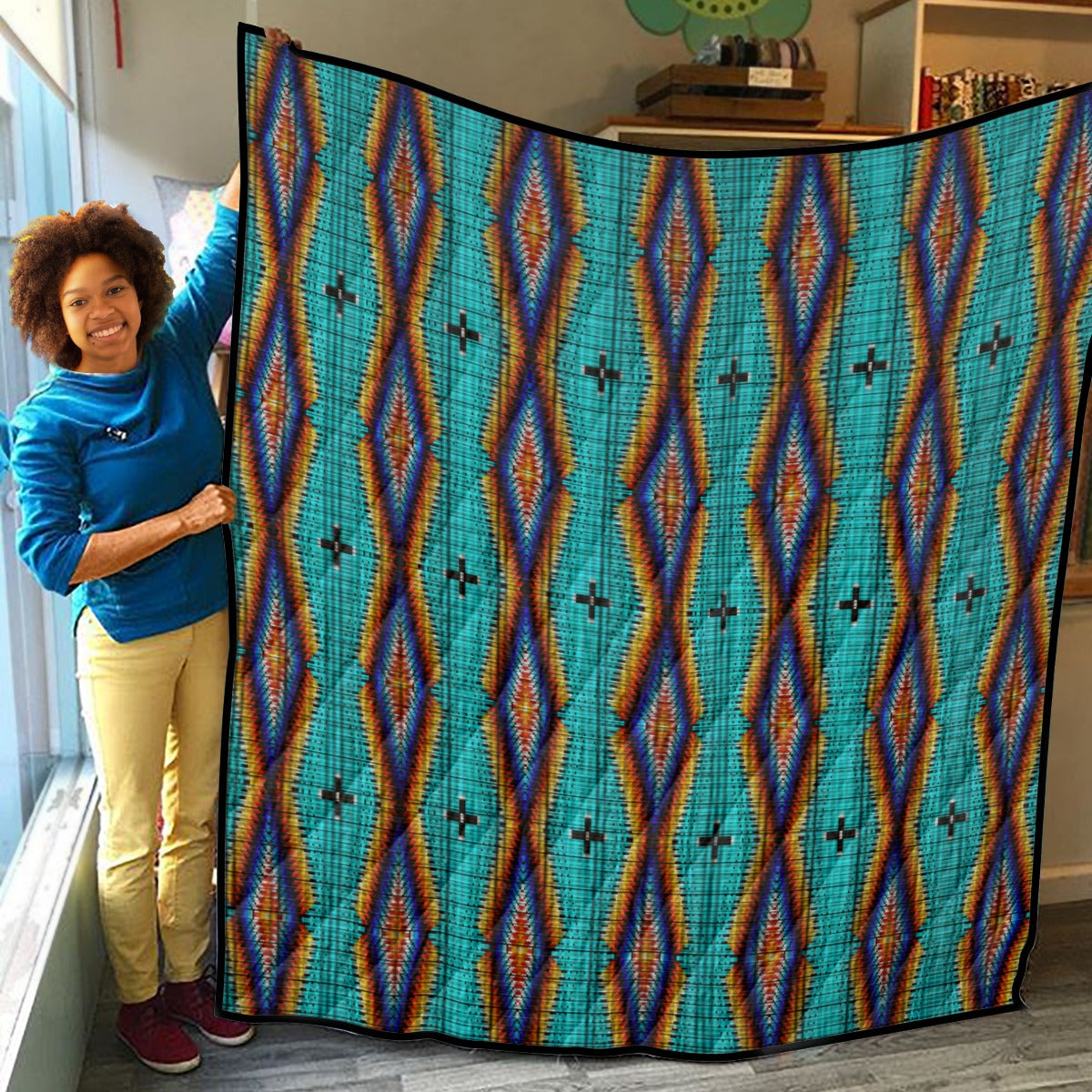 Diamond in the Bluff Turquoise Lightweight & Breathable Quilt With Edge-wrapping Strips