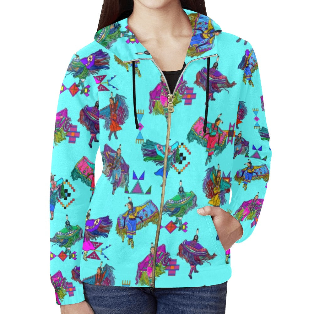 Women's Fancy Dancers Turquoise Full Zip Hoodie for Women