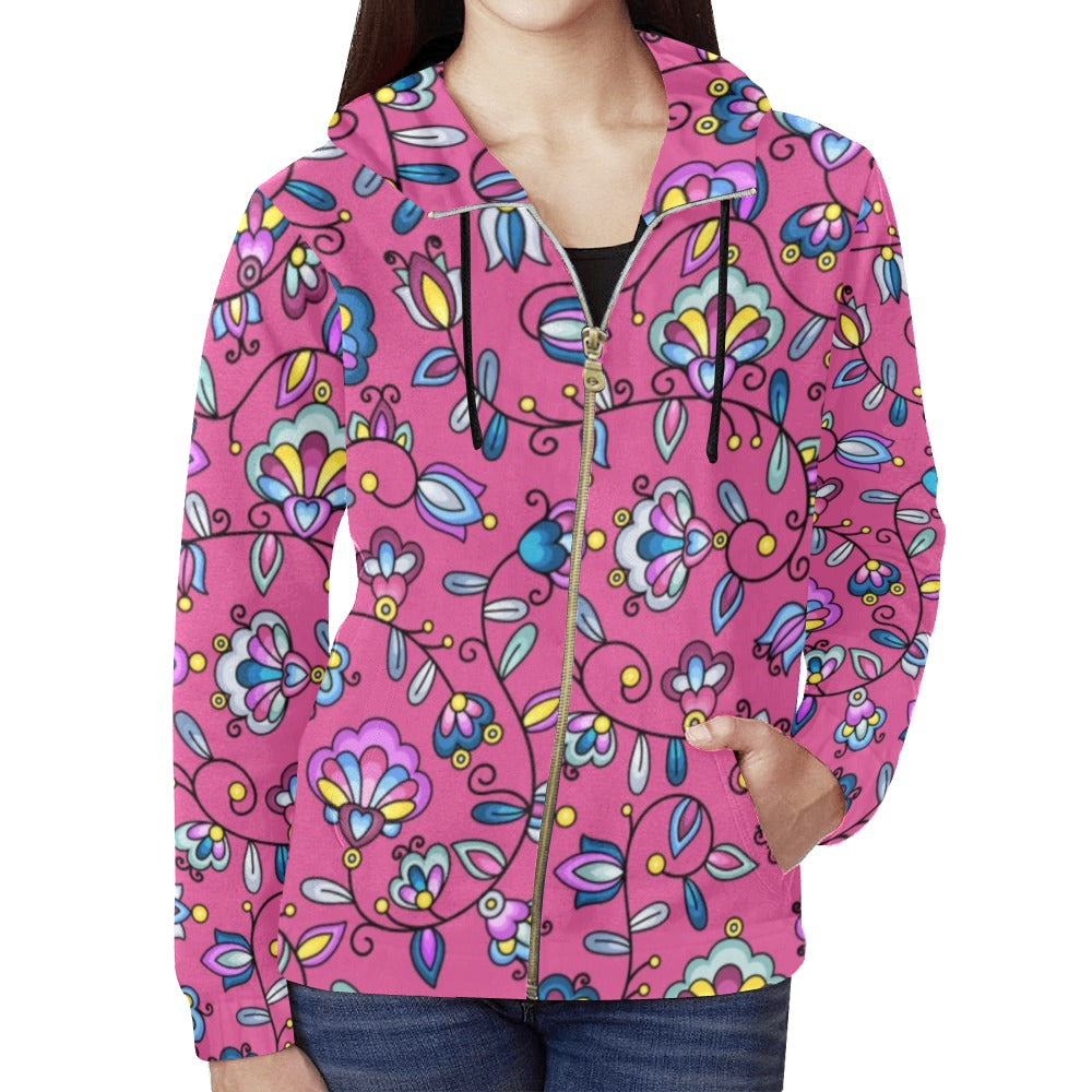 Autumn Bundle Blessing Pink Full Zip Hoodie for Women