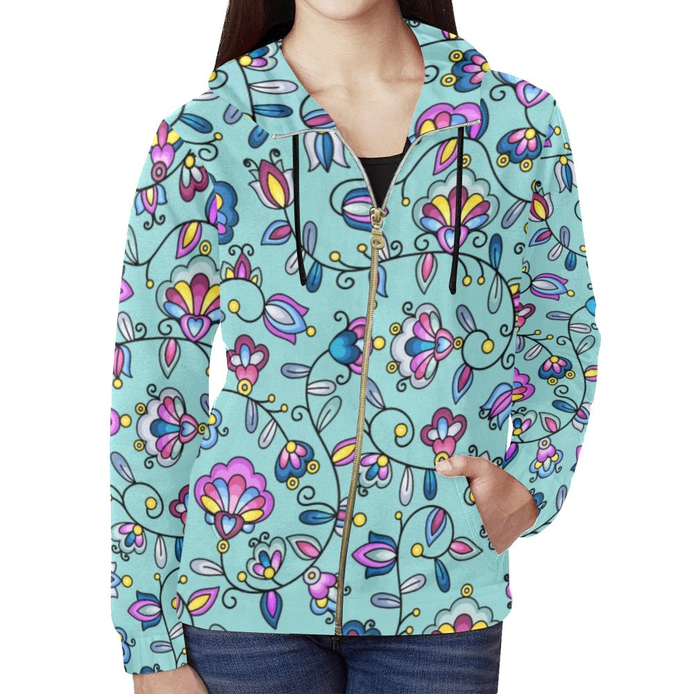 Autumn Bundle Blessing Turquoise Full Zip Hoodie for Women