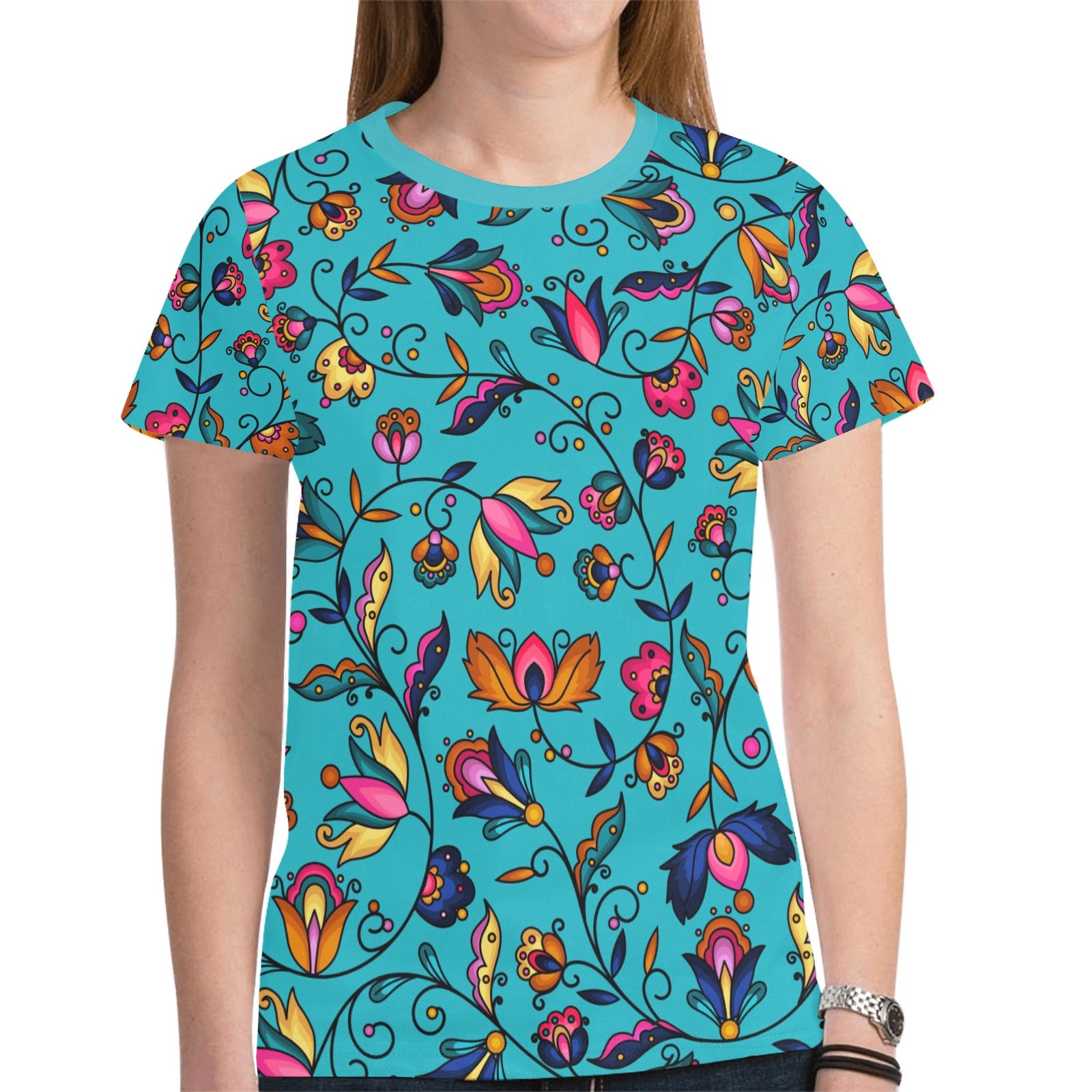 Copper Prairie Petals Turquoise T-shirt for Women