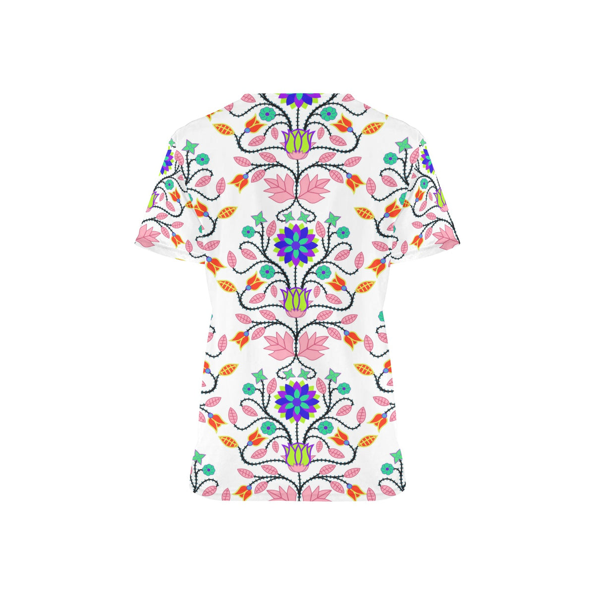 Floral Beadwork Four Clans White Scrub Top