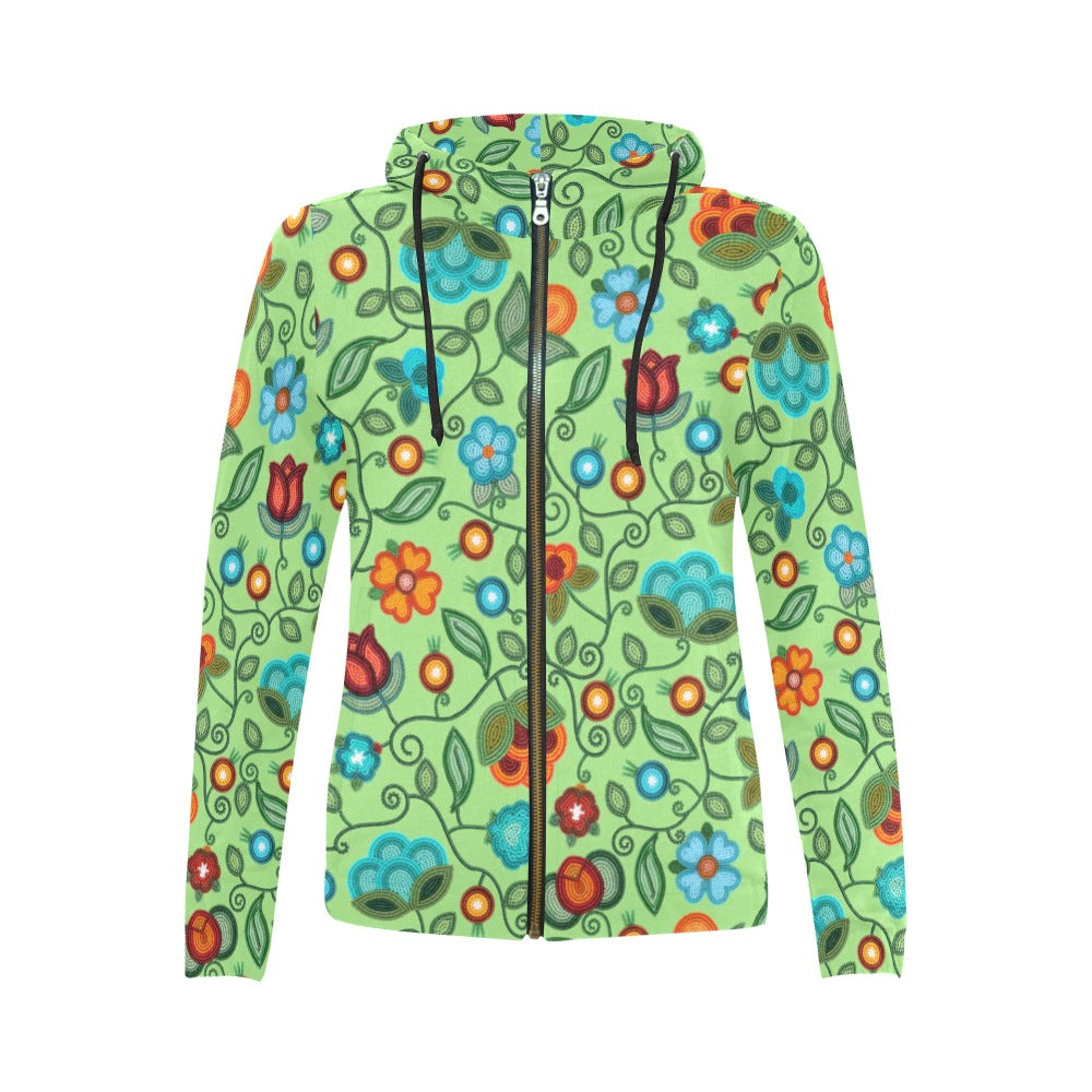 Prairie Fire Petals Sage Full Zip Hoodie for Women