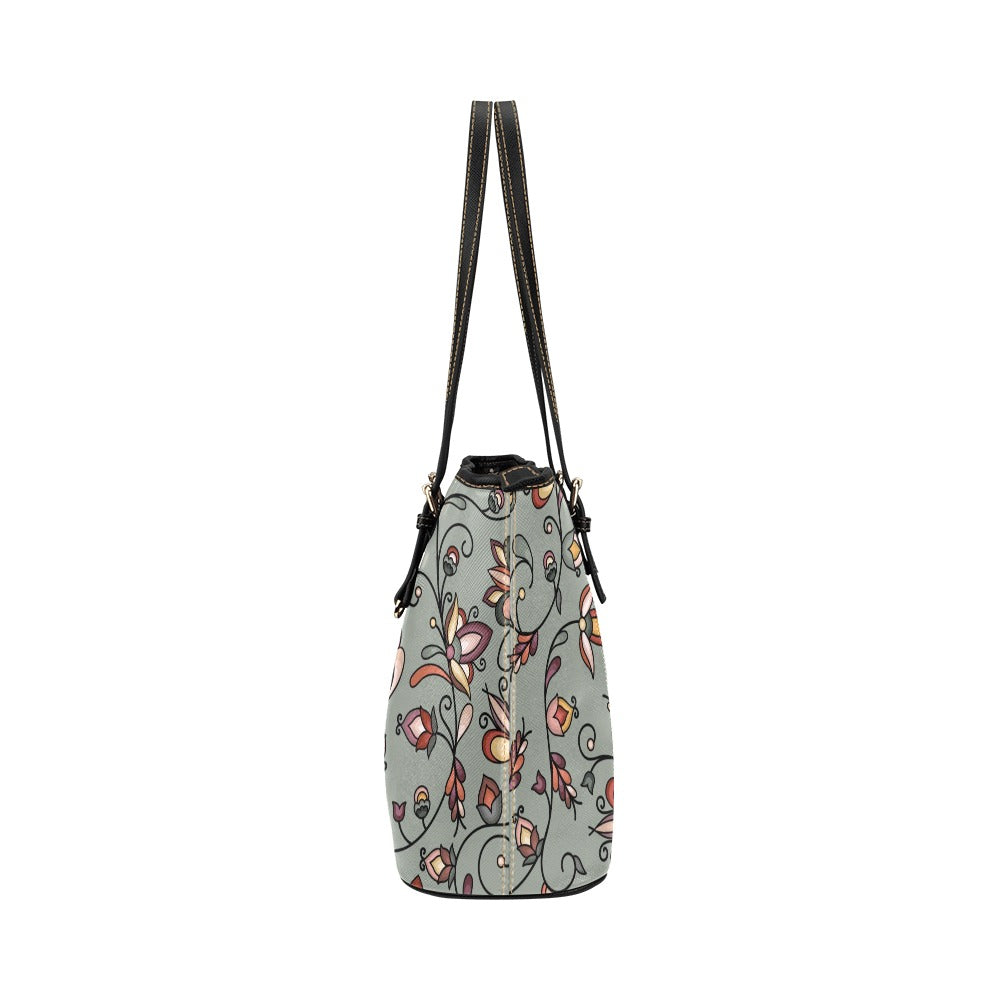 Burnt Sky Petals Green Leather Tote Bag/Large