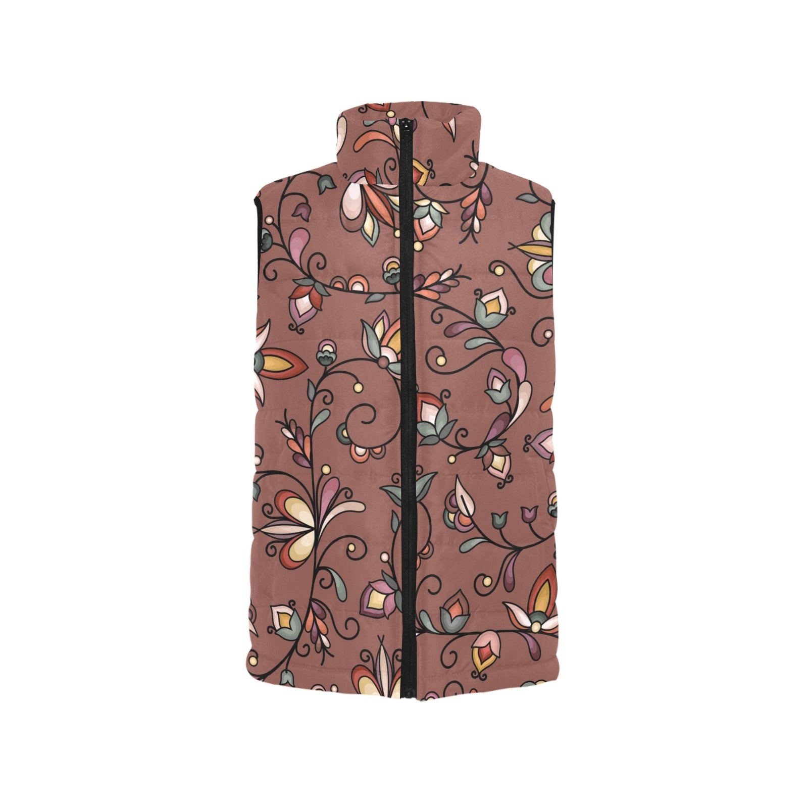 Burnt Sky Petals Brown Women's Padded Vest Jacket