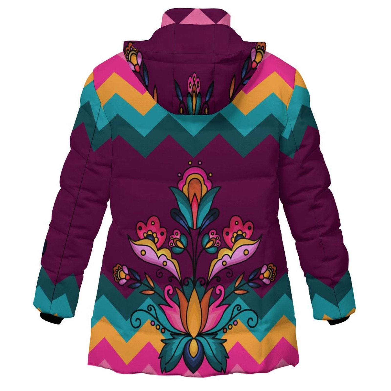 Copper Prairie Petals Women's Hooded Puffer Coat