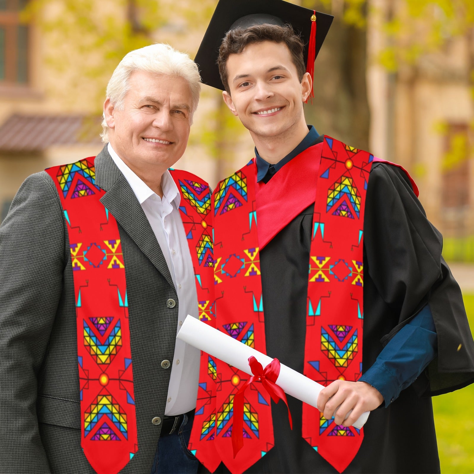 Rainy Chief Rainbow Red Graduation Stole