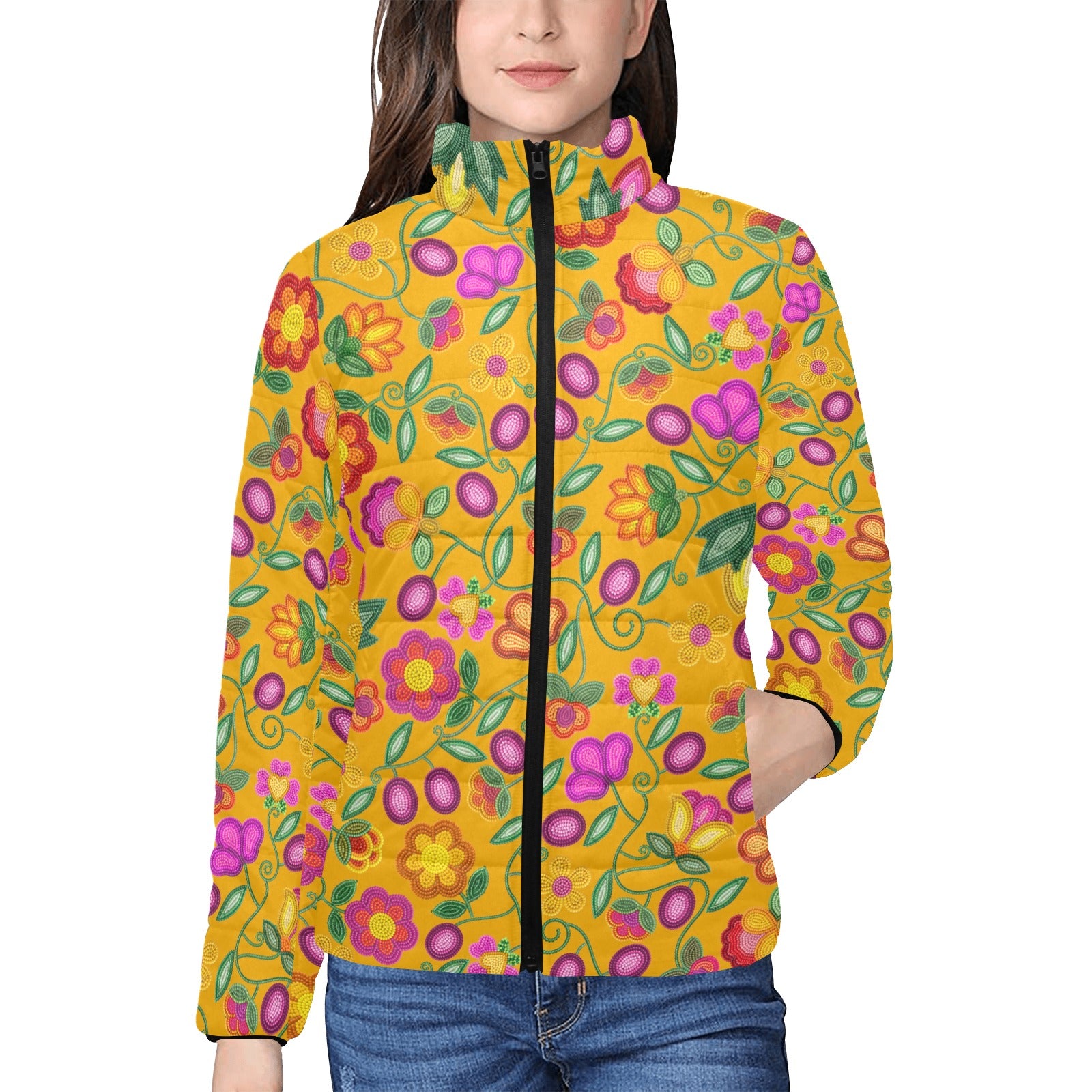Boreal Bounty Yellow Women's Stand Collar Padded Jacket