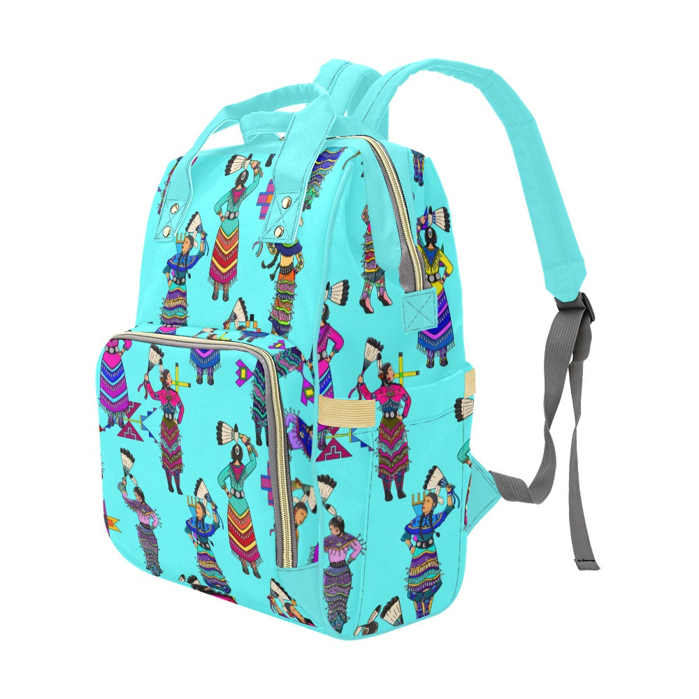 Women's Jingle Dancers Turquoise Multi-Function Diaper Backpack/Diaper Bag