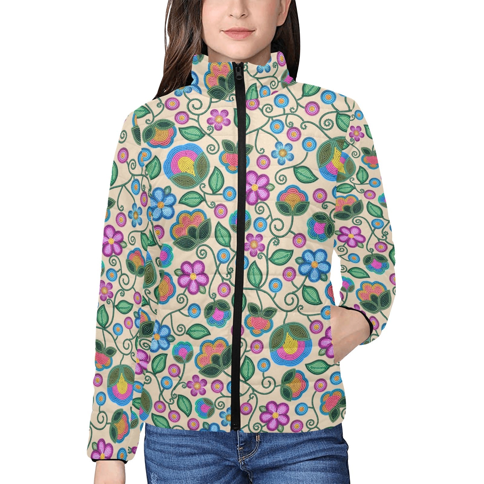 Turquoise Sunbeam Cream Women's Stand Collar Padded Jacket