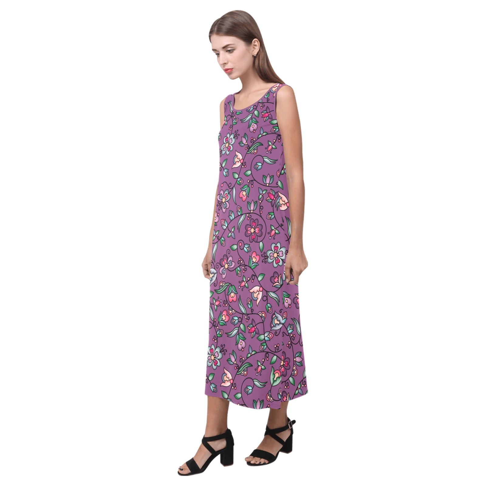 Amber Evening Garland Purple Phaedra Sleeveless Open Fork Long Dress