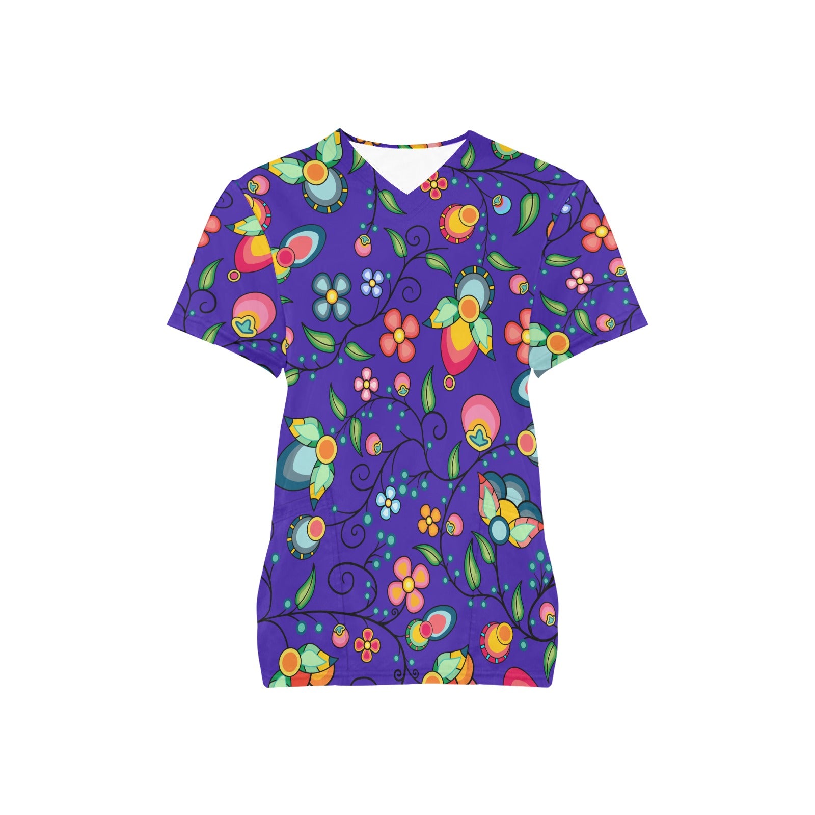 Floral Bounty Blue Scrub Top