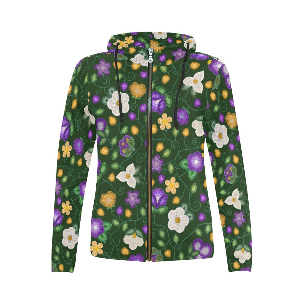 Midnight Moss Bloom Forest Full Zip Hoodie for Women