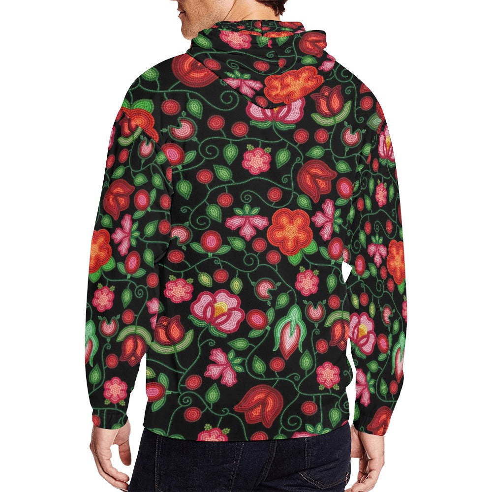 Rose Reverie Black Men's Zipper Hoodie