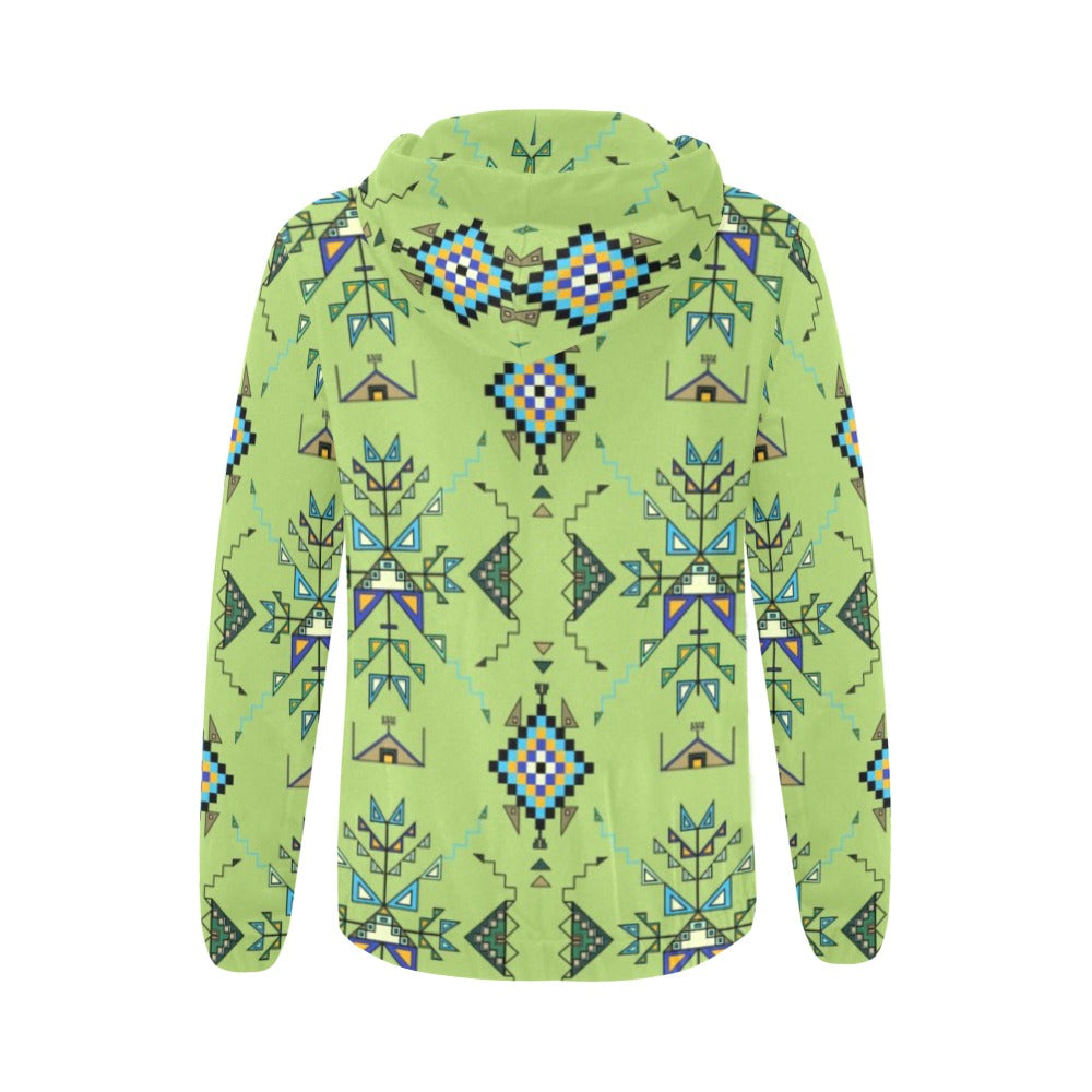Bear Shield Green Full Zip Hoodie for Women