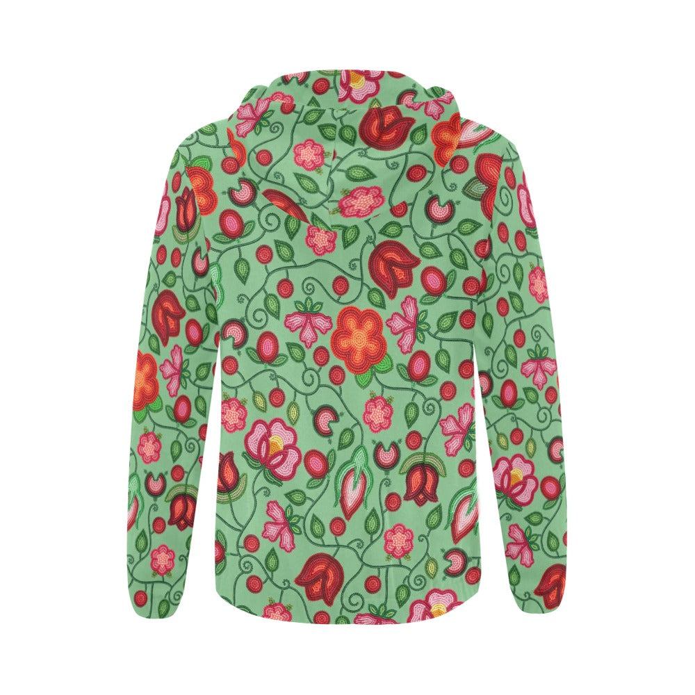 Rose Reverie Green Full Zip Hoodie for Women