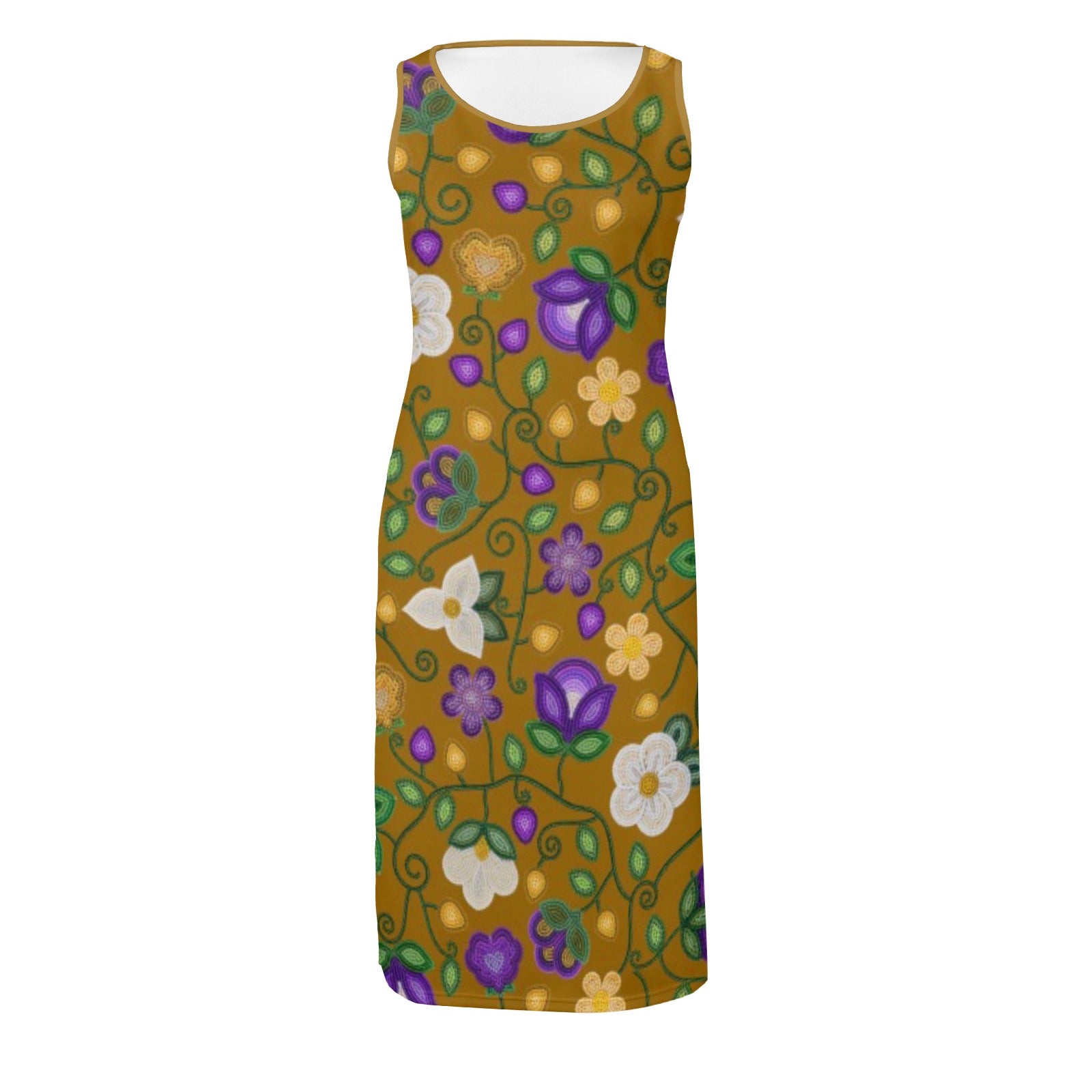 Midnight Moss Bloom Toffee Phaedra Sleeveless Open Fork Long Dress