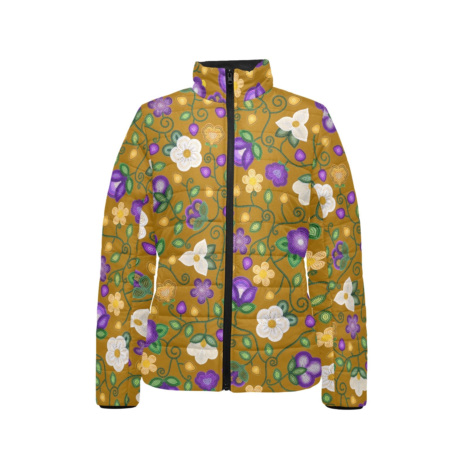 Midnight Moss Bloom Toffee Women's Stand Collar Padded Jacket