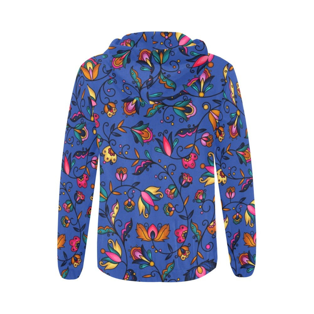 Copper Prairie Petals Blue Full Zip Hoodie for Women