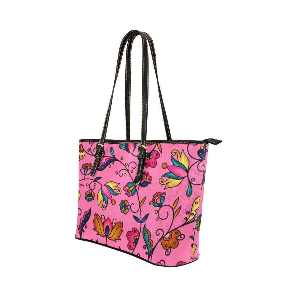 Copper Prairie Petals Pink Leather Tote Bag/Large