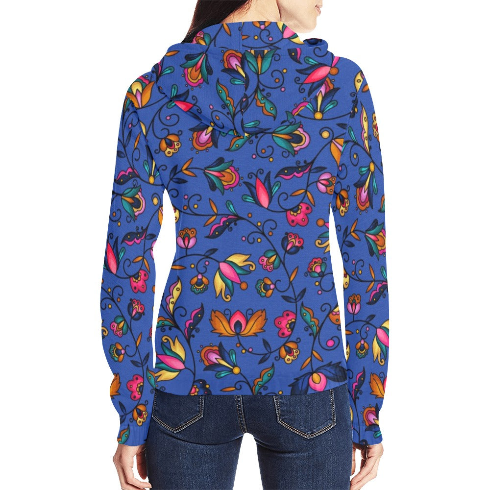 Copper Prairie Petals Blue Full Zip Hoodie for Women