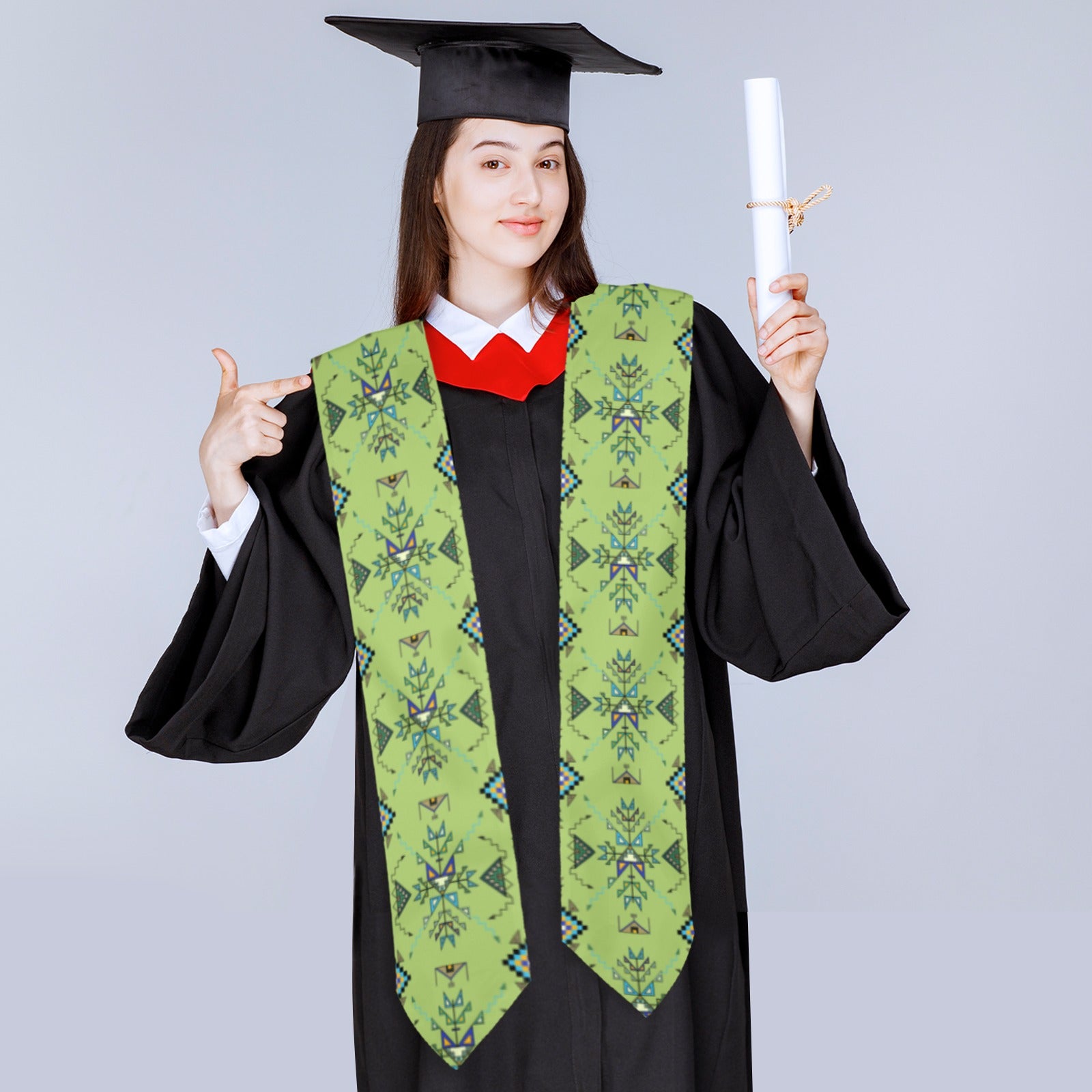 Bear Shield Green Graduation Stole