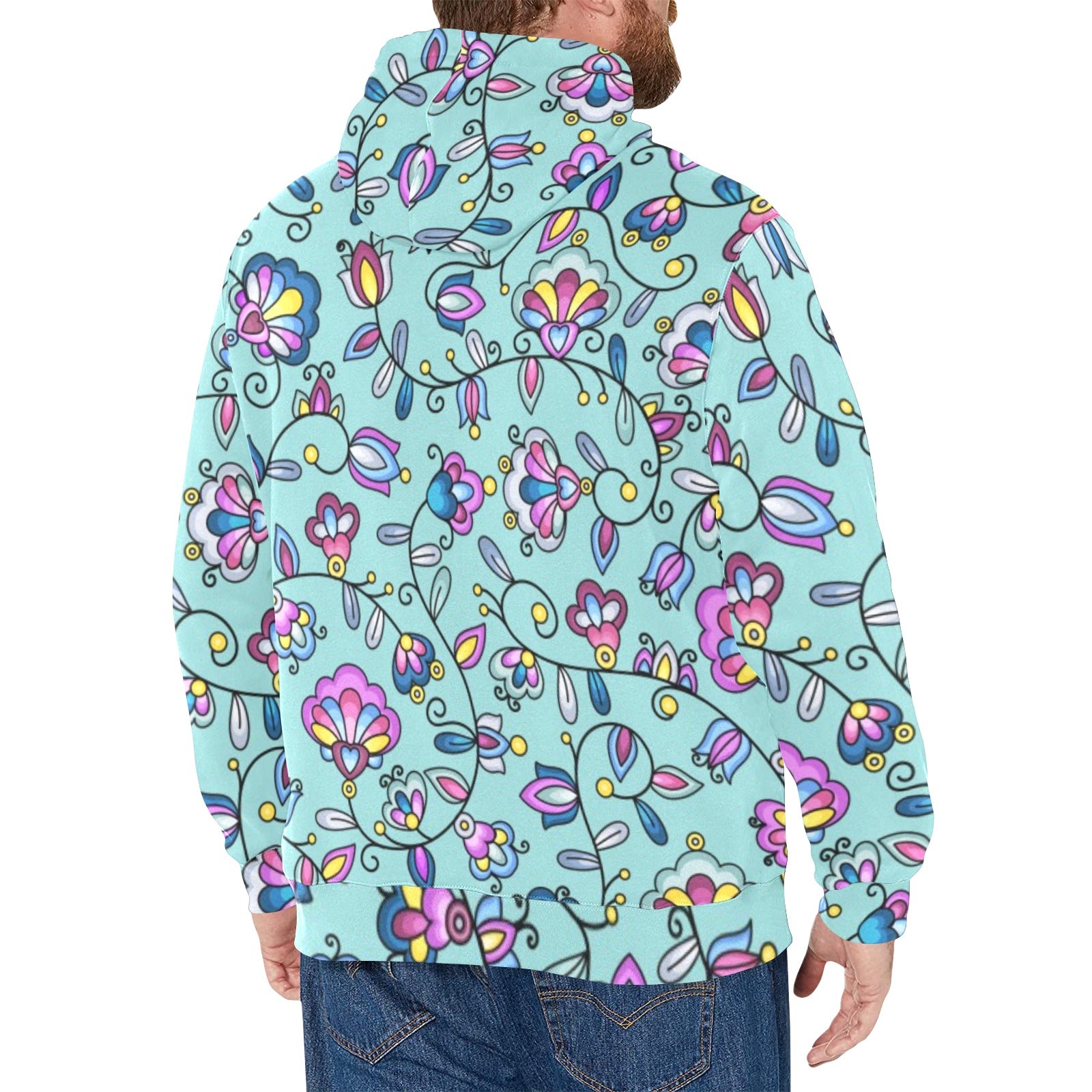 Autumn Bundle Blessing Turquoise Men's Long Sleeve Fleece Hoodie